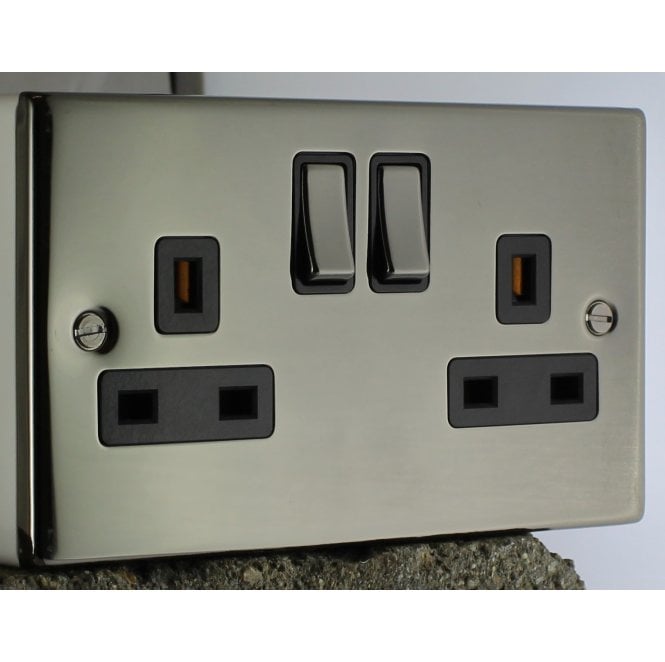 CNM410BKM Decorative 2G Switched Socket in Chrome Nickel